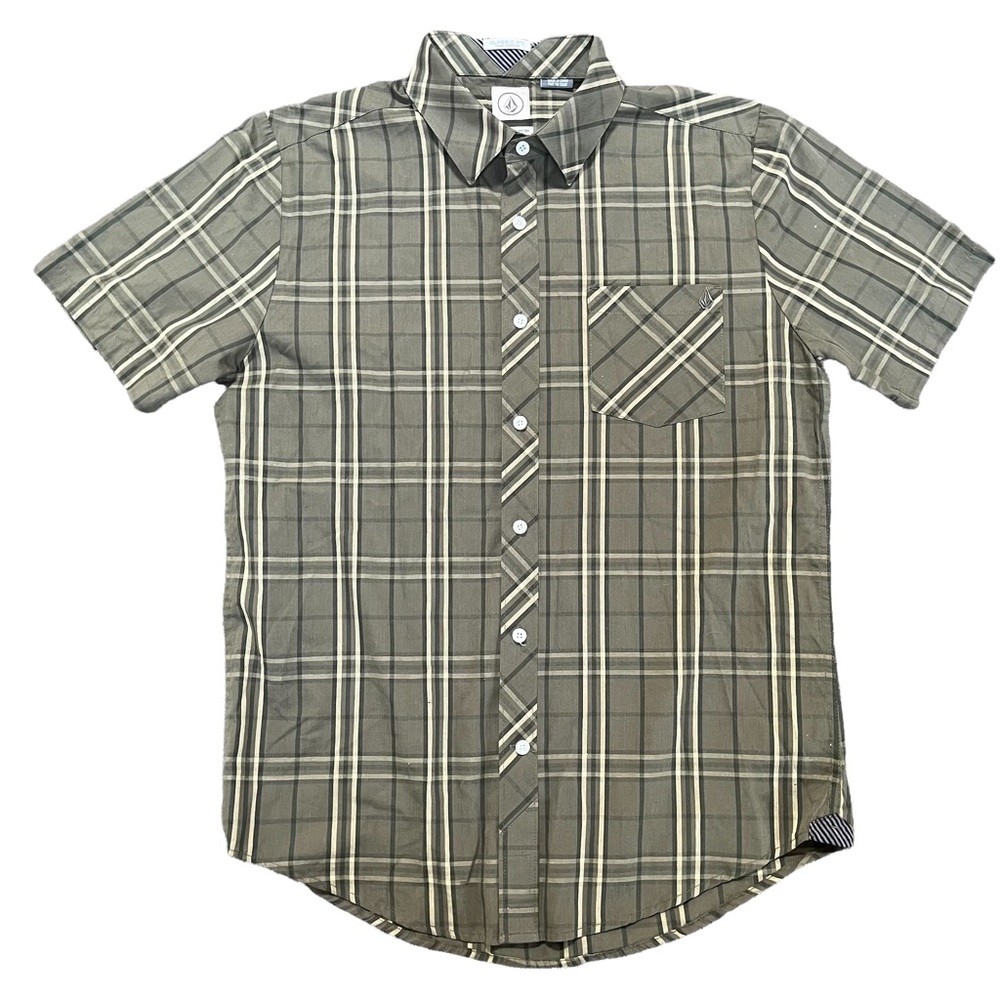 Volcom Shirt Short Sleeve Button Down Green Plaid Size Medium